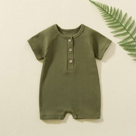 

ROLKFUK Baby Summer Bodysuits Short Sleeve Cotton Cute Soft Crawling Infant Jumpsuit Army Green 3-6 Months