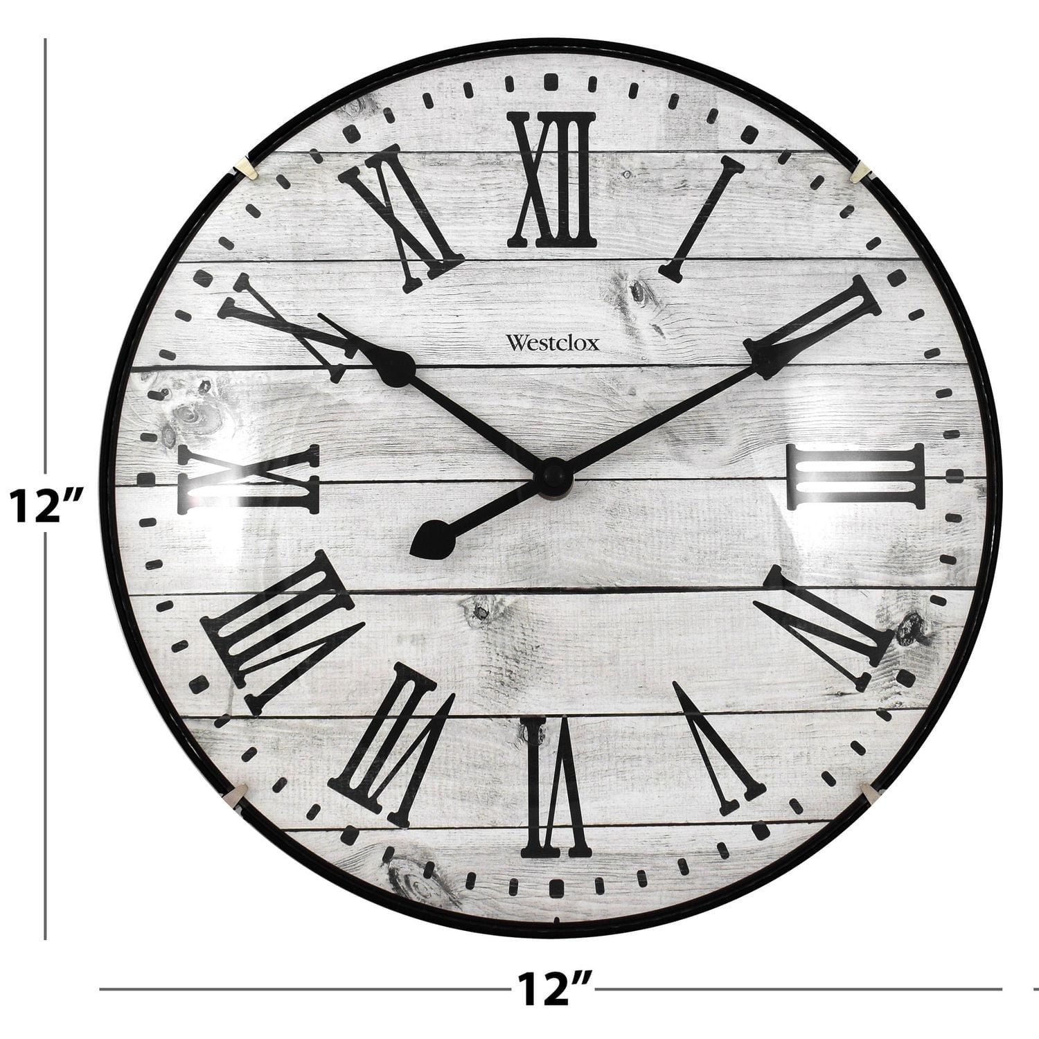Westclox Large White Wash Woodgrain  Wall clock with Roman Numerals and Domed Glass