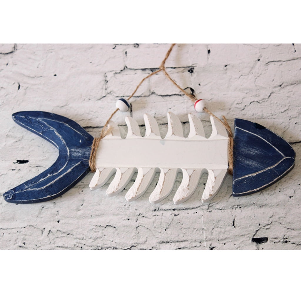 Nautical Wooden Fish Skeleton Wall Hanging Ornaments Home Door Decor 