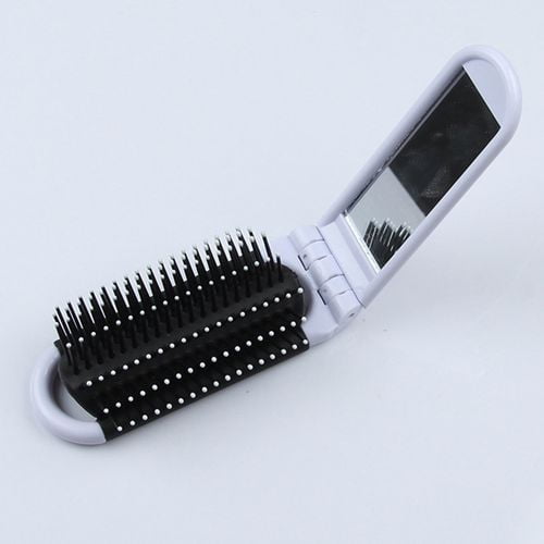 AkoaDa Portable Folding Hair Brush with Mirror Compact Pocket Hair Comb