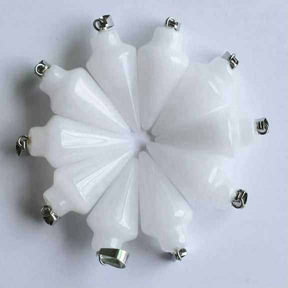 K-KED 12pcs/lot Natural White Jade Stone Pendulum Circular Cone Pendant Bead 30x15mm