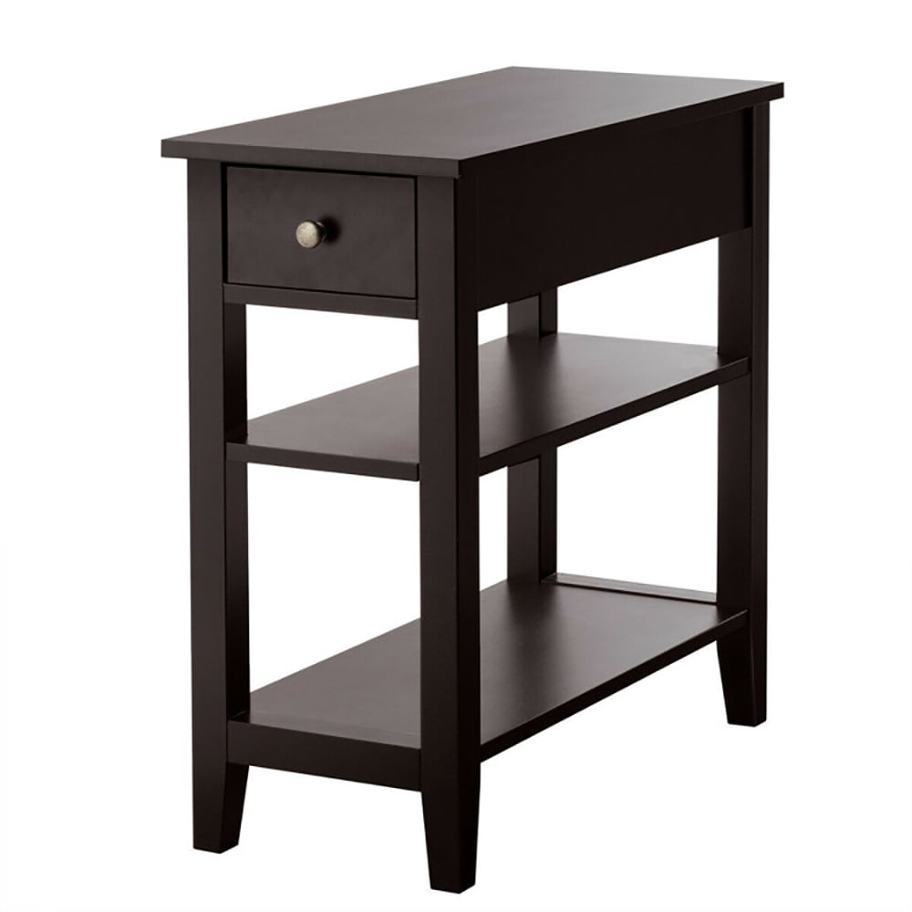 Finihen End Side Table, Rectangular Nightstand, 3-Tier End Table with Drawer slideway and Double Shelves, for Living Room, Bedroom, Brown Finihen End Side Table, Rectangular Nightstand, 3-Tier End Table with Drawer slideway and Double Shelves, for Living Room, Bedroom, Brown