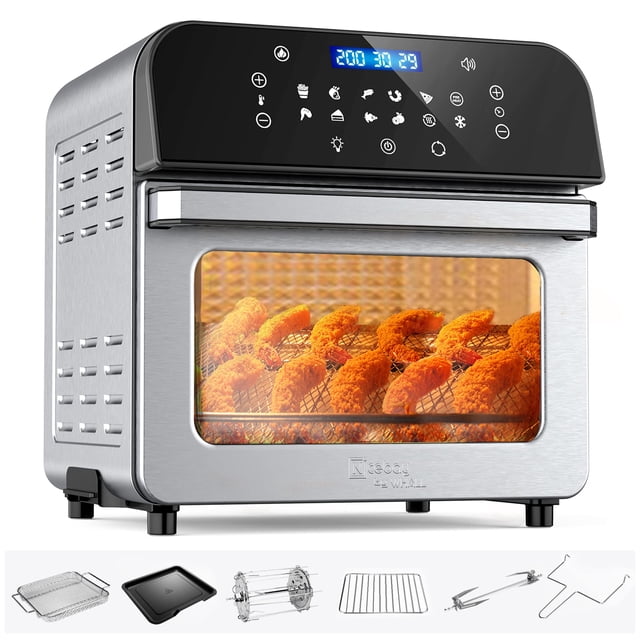 WHALL Freidora de aire, horno freidora de aire 5.5QT con pantalla táctil digital LED, funciones de cocción 12 en 1 freidoras de aire, cesta apta para lavavajillas, acero inoxidable/BS