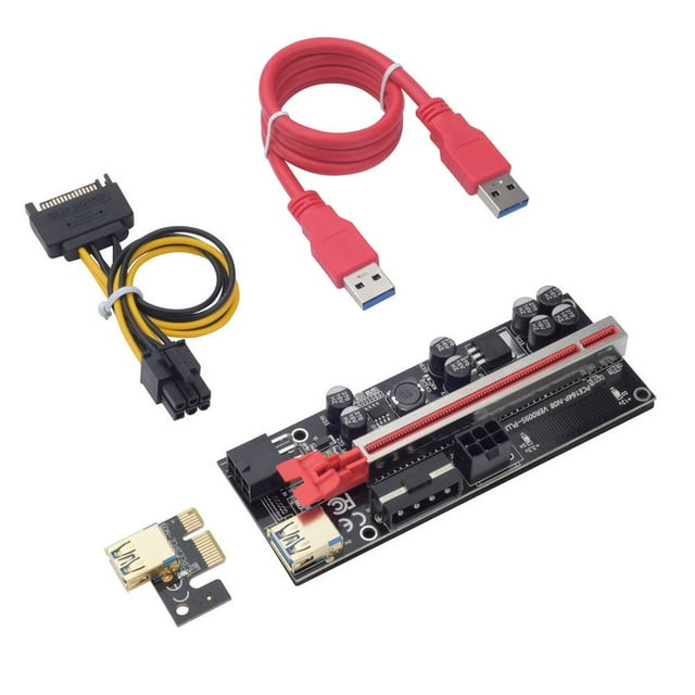 MesaSe PCI-E Riser Carte 1X-16X Extension Câble avec 8 Condensateurs Solides 6pin Extension Graphique ETH Mining Alimenté Riser Adaptateur avec Affichage LED