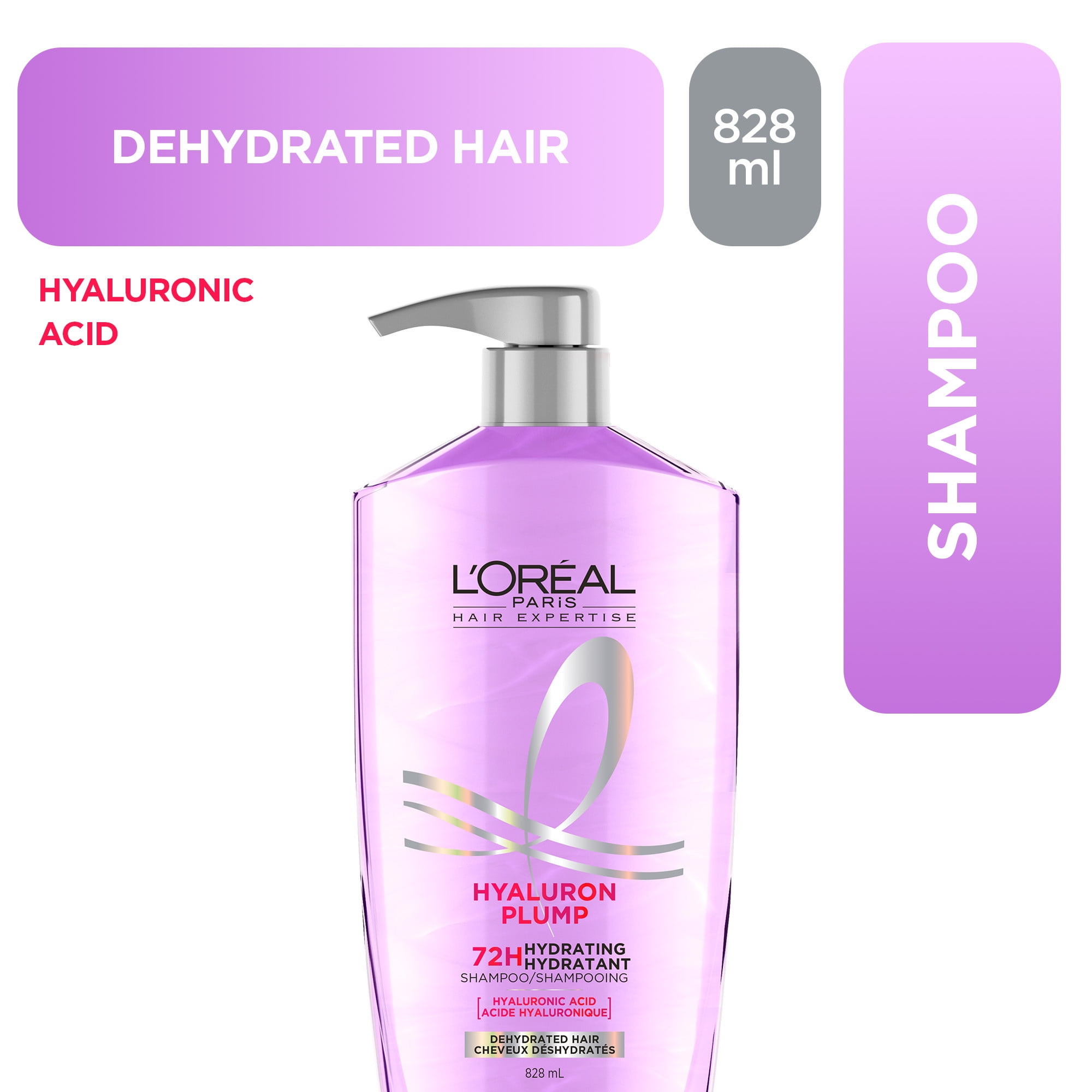 L'Oréal Paris Hyaluron Plump, Hydrating Shampoo, 828 ml, Rehydrating Shampoo, 828mL