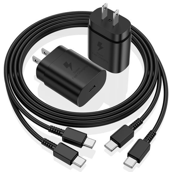 Type C Android Phone Charger 25W,2-Pack USB C Wall Charger Block, Super Fast Type-C Charger and 6FT Charging Cable Cord Compatible for Samsung Galaxy S26/S25 Ultra /S24/S23/S22/S22 Ultra,Black