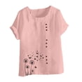 thumbnail image 4 of Cmfcve Women's Summer Plus Size Tops Short Sleeve Round Neck Cotton Linen Tee Shirt Printed Henley Button Blouse, 4 of 5