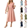 thumbnail image 2 of Oksale Polka Dot Dresses for Women Elegant Cozy Long Sleeve Midi Dress Summer Casual Crew Neck Flowy Travel Dresses 2026 Navy S, 2 of 5