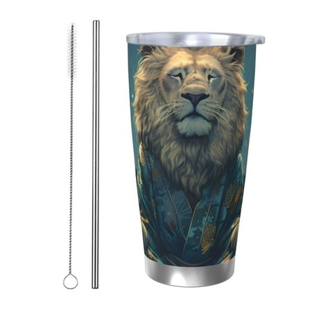 

Gukieu Starry Sky Meditating Lion Print 20OZ Car Cup Vacuum Stainless Steel Leak-proof Thermos Cup Unisex Suitable for Home Outdoor and Sports-Straw Two-piece Set