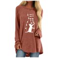 thumbnail image 2 of Hauts d'Été pour Femmes Mode Dames Décontracté Ample Col Rond T-Shirt à Manches Longues Imprimé Chat Haut Femmes Chemises en Liquidation, 2 of 4
