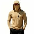 thumbnail image 2 of Inglocry Men's UPF 50+ Sun Hoodie with Mask Fishing Shirts UV Protection Long Sleeve, Quick Dry Hooded Rash Guard Hikingwith Zipper Pocket Khaki 2XL, 2 of 7