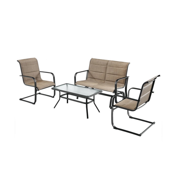 Aimee Lii 4 Pieces Outdoor Patio Furniture Set with Padded Glider Loveseat and Coffee Table, Patio Conversation Sets, Brown Aimee Lii 4 Pieces Outdoor Patio Furniture Set with Padded Glider Loveseat and Coffee Table, Patio Conversation Sets, Brown