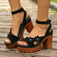 thumbnail image 3 of Rokment Womens Floral Platform Dressy Sandals Boho Beach Casual Open Toe Ankle Strap Chunky Lug Heels Dress Summer Shoes Black Size 6.5, 3 of 7