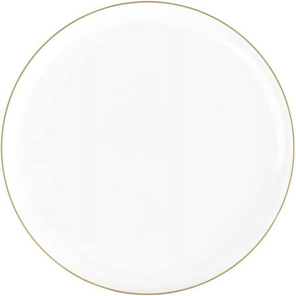 (10 PACK) EcoQuality 10.6" inch Round White Plastic Plates with Gold Rim Design - Disposable China Like Party Plates, Heavy Duty Dinner Plates, Salad Plate, Dessert, Wedding, Serveware
