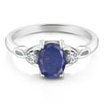 thumbnail image 2 of Gem Stone King 925 Sterling Silver Blue Lapis and White Created Sapphire 3-Stone Rings for Women (1.48 Cttw, Gemstone, Oval 8X6MM, Available in Size 5, 6, 7, 8, 9), 2 of 4