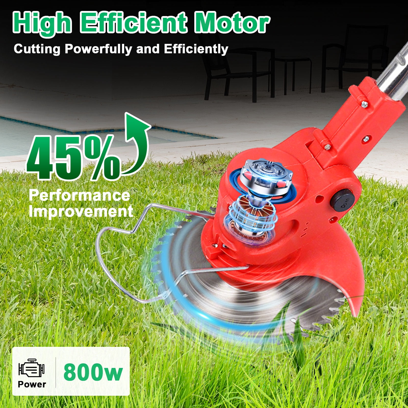 FOUKUS Cordless Weed Wacker Battery Powered - 800W Electric Grass Trimmer Edger Mower with Wheels - Lightweight Brush Cutter Tool for Lawn Care, Women & Elderly