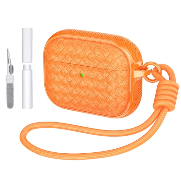 TECH CIRCLE Woven Texture Protective Case for Apple AirPods Pro 3 (3rd Gen), with Detachable Wrist Strap, Support Wireless Charging, Full Coverage Shockproof Earbuds Headphone Case Cover, Orange