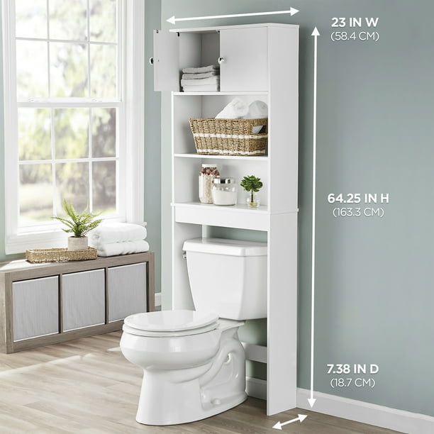 White Bathroom Space Saver with 3 Fixed Shelves, Mainstays over the Toilet Storage