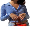 thumbnail image 5 of PENGXIANG Women Close-fitting Blouse Solid Color Turn-down Collar Long Sleeve Crop Tops, 5 of 5