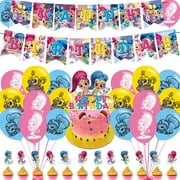 Shimmer and Shine Party Decorations,Girl Birthday Party Supplies Includes Banner Cake Topper 12 Cupcake Toppers 18 Balloons, Blue