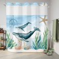 thumbnail image 6 of No Hook Shower Curtain with Built-in Rings - Ocean Whale Compass Washable Waterproof Fabric Bathroom Curtains for Hotel,Rentals, 72 X 72 Inch Long , Sea Coral Starfish Bule, 6 of 9