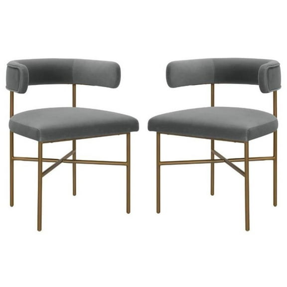 Home Square Kim 19.7" Velvet Dining Chair in Dark Gray & Gold - Set of 2