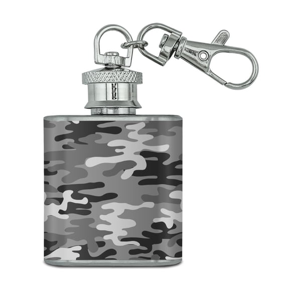 Snow Camouflage Stainless Steel 1oz Mini Flask Key Chain