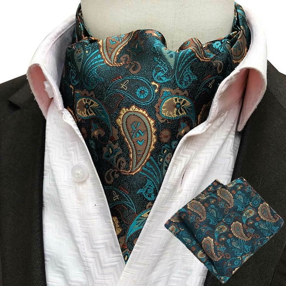 Men Colorful Floral Paisley Jacquard Handkerchief Cravat Ascot Scarf Tie Set