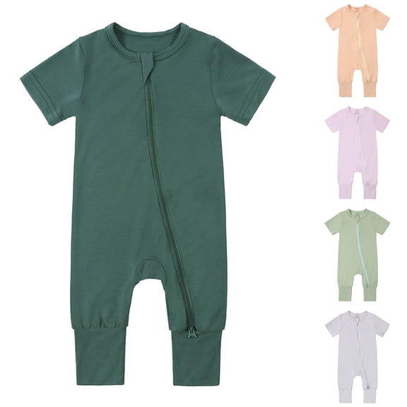 YHAJDS Unisex Baby Boy Girl Short Sleeve Zipper Solid Jumpsuit Romper Summer Sleepwear Loungewear