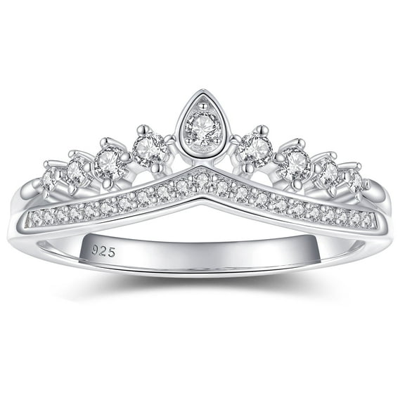 Newshe Jewellery Crown Moissanite Wedding Bands for Woman 925 Sterling Silver Eternity Rings Size 7