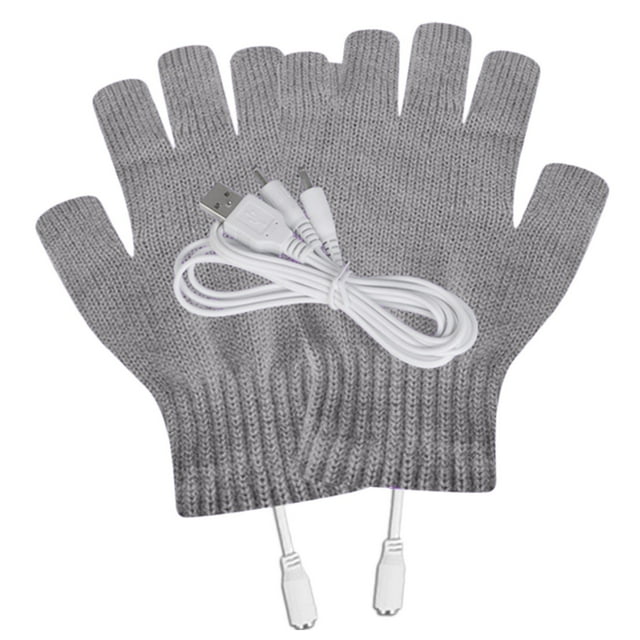 USB patrón de rayas Calefacción sin dedos de punto de lana Manos Guantes calientes Guantes para Mujeres Hombres Niñas Niños USB Guantes de calefacción