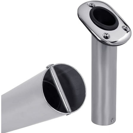 White Water 57738S-4PK Marine Stainless Steel 30° Flush Mount Fishing Rod Holders - Heavy Duty with Black PVC Liner UV-Resistant Oblong Base for Boats & Decks (4 Pack)