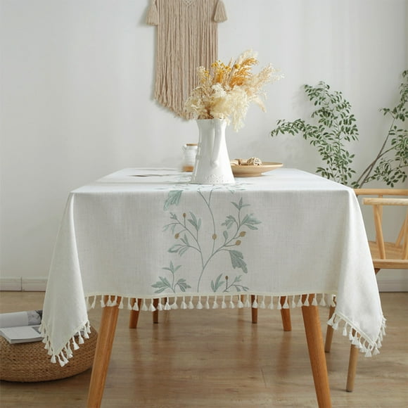 55.1*70.8 Inch Table Cloth Rectangle Table Stripe with Tassel, Linen Tablecloth Waterproof Wipeable and Stain Resistant, Farmhouse Kitchen Tablecloth for Party Wedding