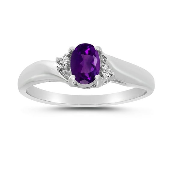 10k White Gold Oval Amethyst And Diamond Ring