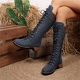 thumbnail image 5 of Willtoo Womens Knee‑High Boots Round Toe Lace‑Up Side Zipper Tall Booties Casual Wedge Heel Fashion Shoes for Winter Daily Wear, 5 of 6