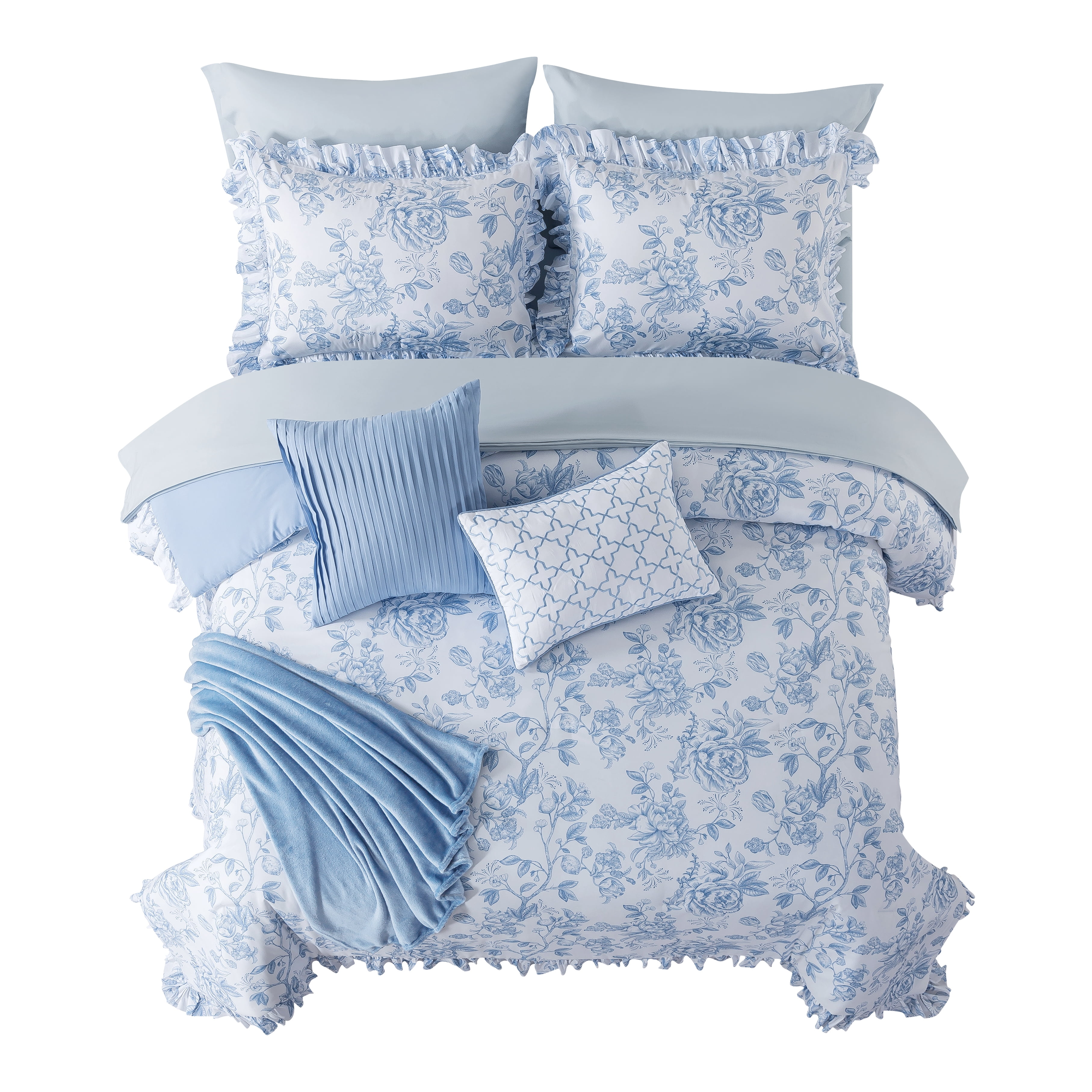 アナベルさん NSH by New Sega Home Annabelle 10-Piece Blue Comforter Set, Queen