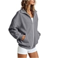 thumbnail image 4 of hoksml Women's Drop Shoulder Full Zip Hoodless Jacket, Stand Collar Casual Sweatshirt with Pockets, Loose Fit Long Sleeve Top, 4 of 8