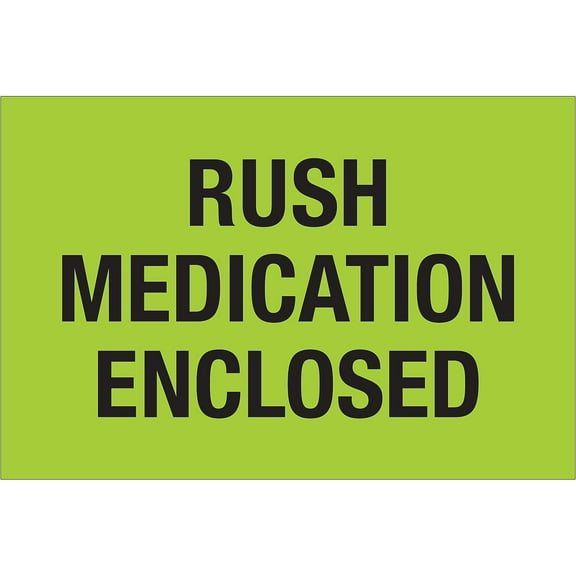 Tape Logic Labels "Rush - Medication Enclosed" Fluorescent Green 500/Roll DL1336