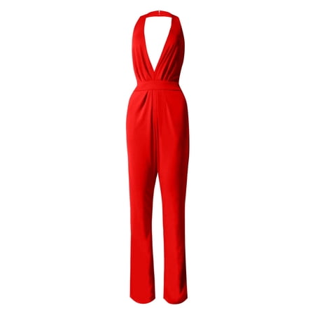 OSOLU Women Solid Color Jumpsuit Straight Pants Simple Exquisite Design Party Versatile Dailywear