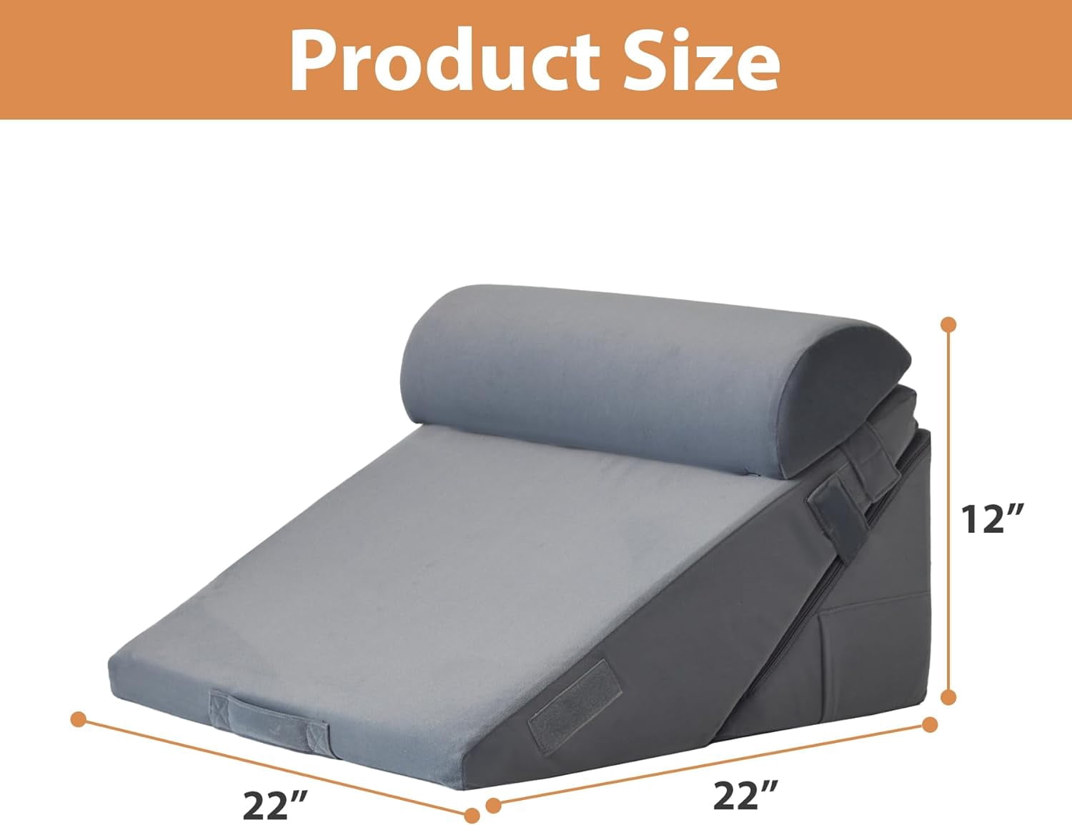 Adjustable Memory Foam Wedge Pillow Set for Sleeping, Acid Reflux & Post-Surgery Support, Orthopedic Bed Wedge for Neck and Back, 9 & 12 Inch, White/Grey