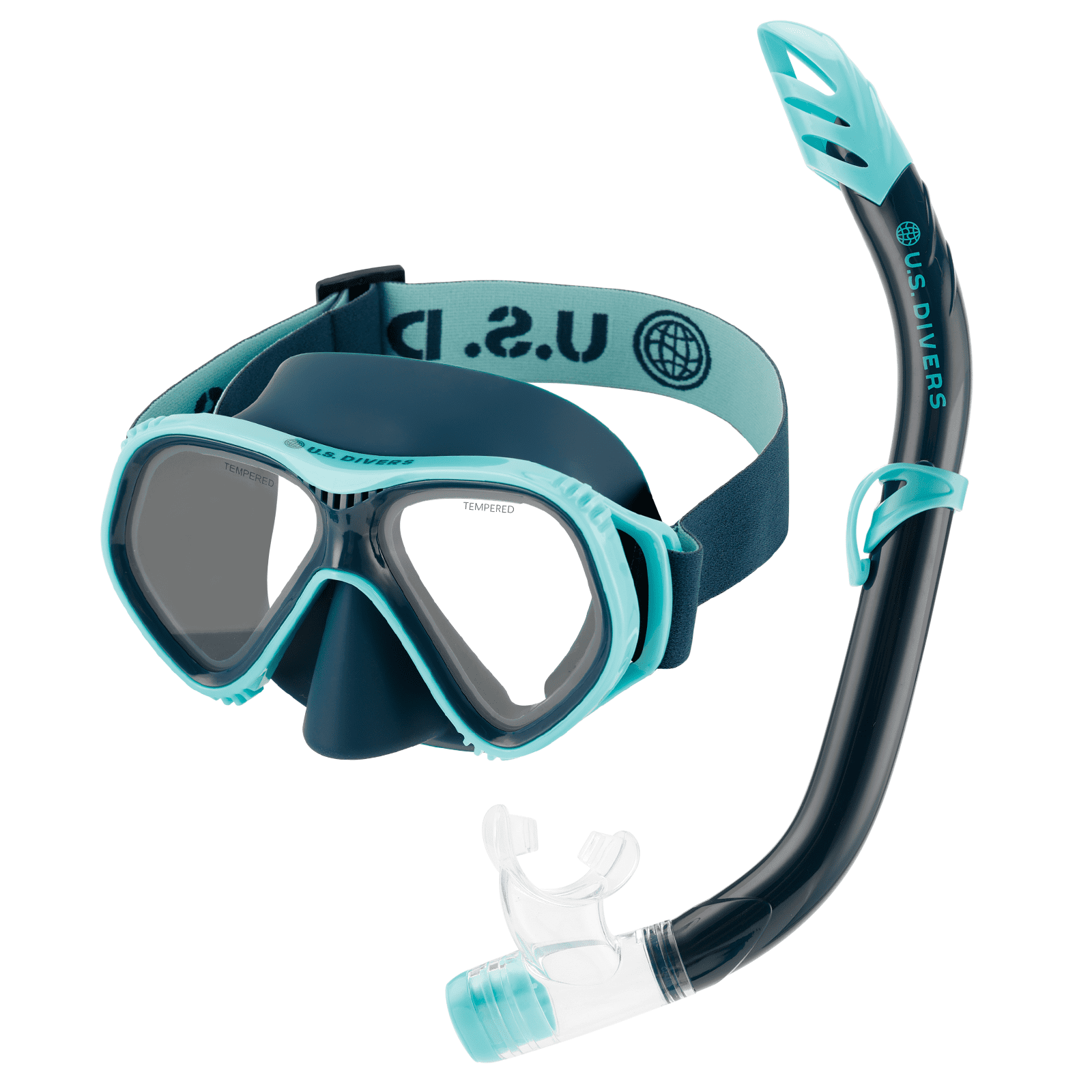 (2 pack) U.S. Divers Playa Adult Snorkel Combo (Teal & Blue)