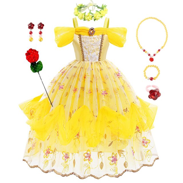 Vestido de bella para niñas, disfraz de princesa de la Bella y La Bestia, vestido de graduación para niñas Fivean unisex