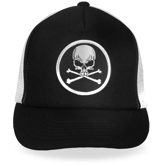 Hot Leathers GSH1008 Skull and Cross Bones Black and White Trucker Hat One Size
