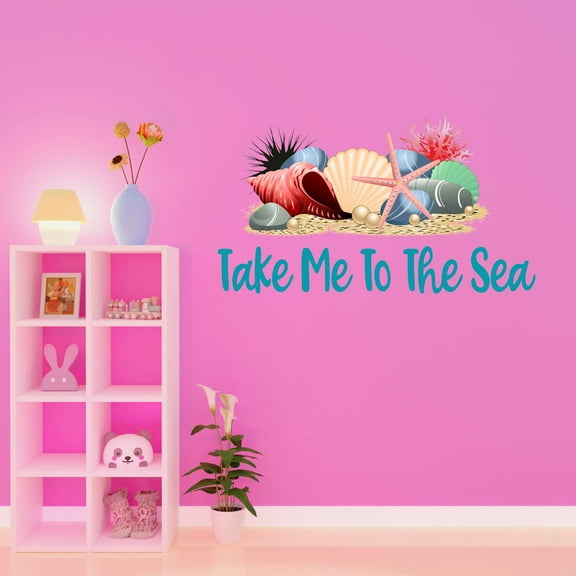 Seashells Take Me To The Sea Under Water Sea Creatures Crab Octopus Fish Seahorse Clam Shellfish Urchin Kelp Sweet Dreams Bedtime Unicorn Holiday Decorating Wall Decal Sticker - Size: 20 In X 12 In