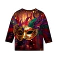thumbnail image 4 of Kids Girls Mardi Gras 3/4 Sleeve Shirts - New Orleans Carnival Fat Tuesday Graphic Tops, Soft Casual Sequin Mask Holiday Matching Blouse Outfits, 4 of 4