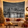 thumbnail image 3 of Monochromatic Brooklyn Bridge Cityscape Against Dark Sky Moody Vintage for Art Enthusiasts Urban Nightscape Decor Housewarming Gift Tapestry Wall Hanging for Living Room and Bedroom, 3 of 7