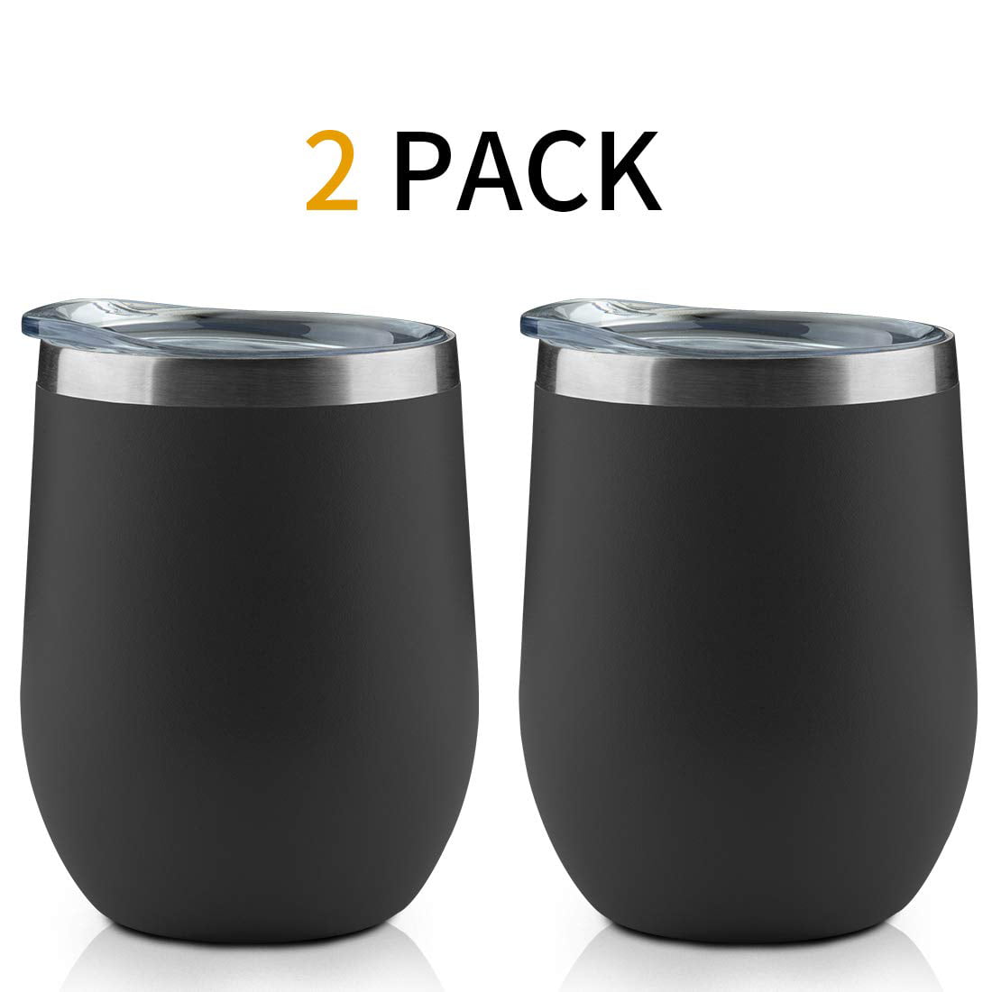 12oz Stainless Steel Stemless Insulated Wine Tumbler with Lid Set Coffee Cocktails Set of 2 Double-Wall Vacuum-Insulated for Wine