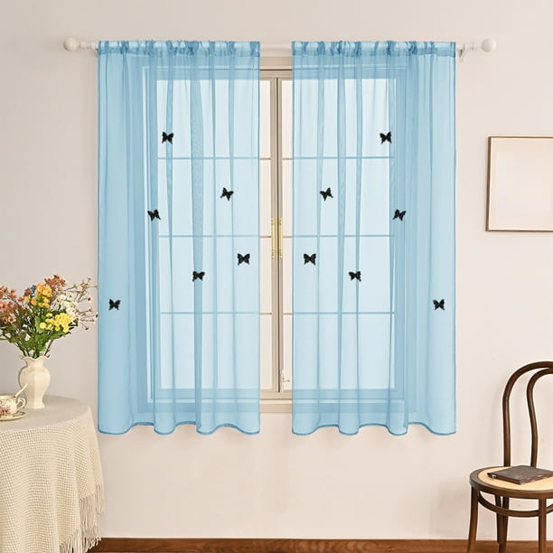 Uuiauoio Butterfly Window Panels Drapes Curtains Sheer Voile Tulle 39.37×51.18in Door Window Sheer Curtain Panel Butterfly Print Sheer Curtains for Bedroom Living Room Balcony