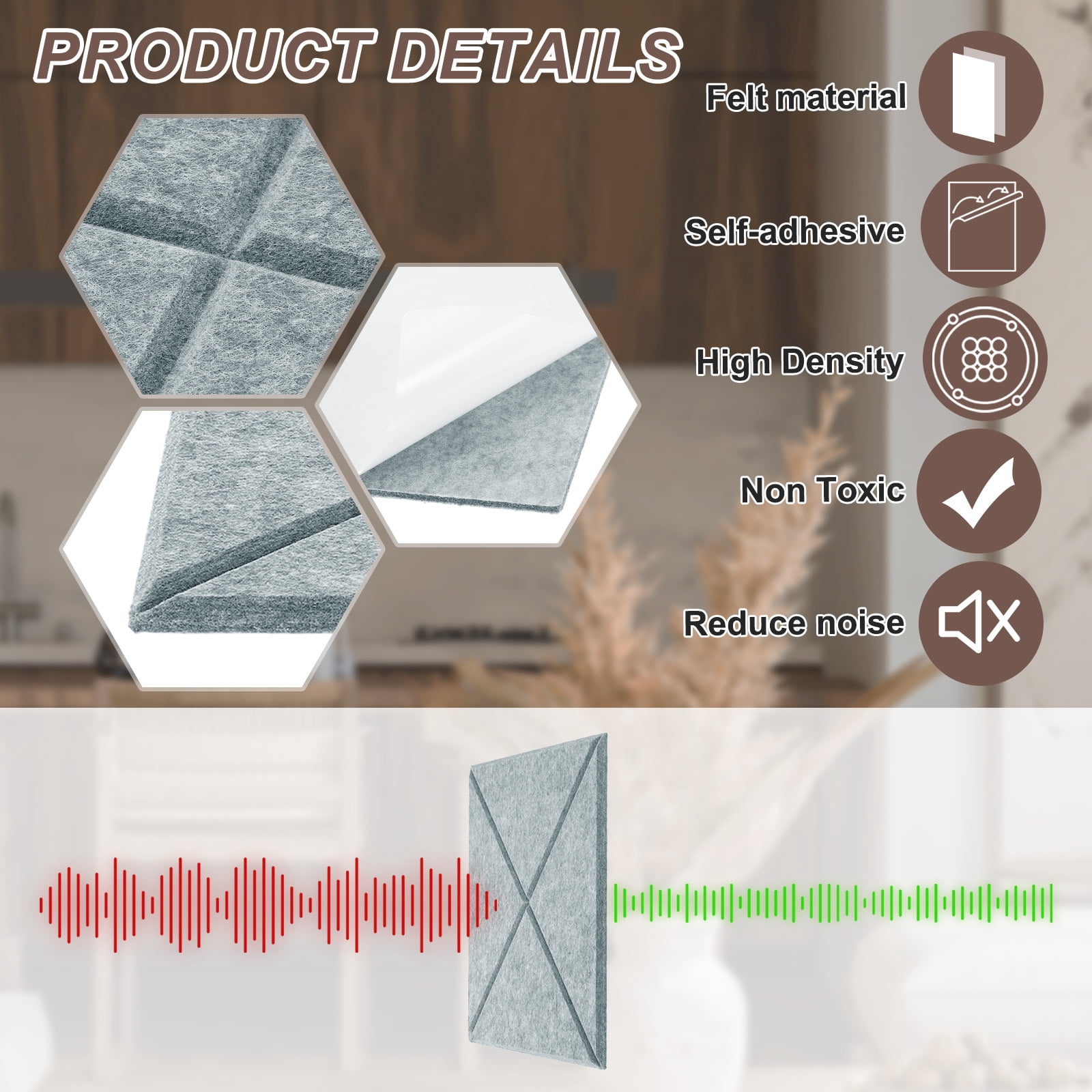 12pcs Adhesive Acoustic Panels Square High-Density Sound Proof Felt Self Stick Non-Slip Anti Vibration Pads Anti-Skid Noise 12 Inch Long x 0.39 Inch Thick, Cement Gray