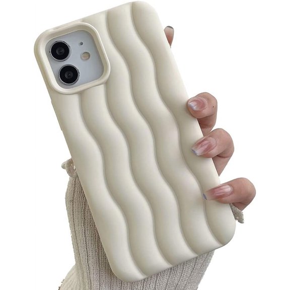 For iPhone Case Cute 3D Wave Shape Curly Frame Edge Design Soft Silicone Protective Bumper Women Girl Slim Shockproof (White,iPhone 14)